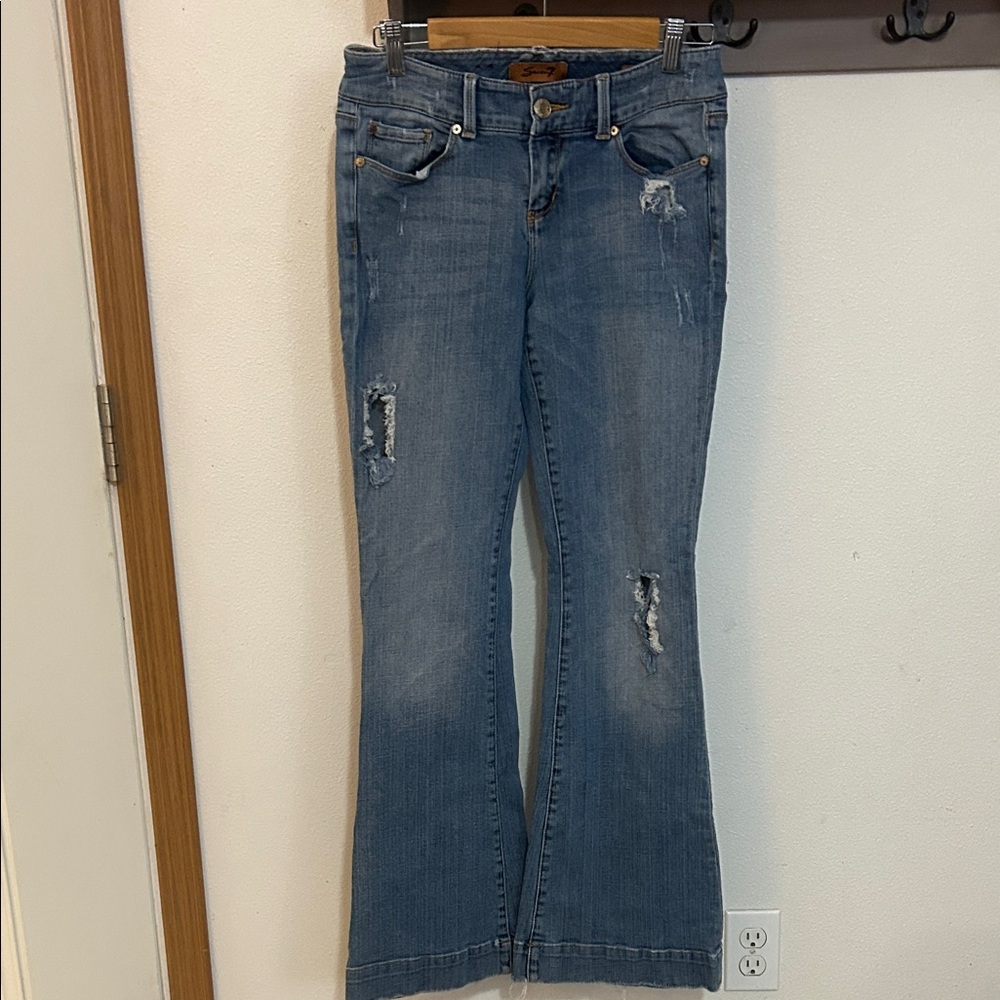 Seven7 Light Blue Distressed Flare Jeans size 28